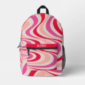 Roze, rood en grijs abstract retro swirl design bedrukte rugzak (Voorkant)