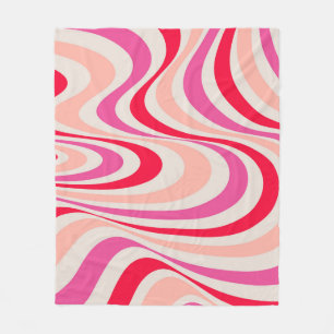 Roze, rood en grijs abstract retro swirl design fleece deken