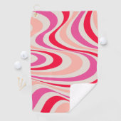 Roze, rood en grijs abstract retro swirl design golfhanddoek (Insitu)