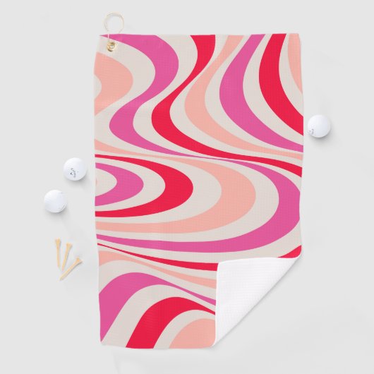 Roze, rood en grijs abstract retro swirl design golfhanddoek (Insitu)