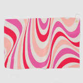 Roze, rood en grijs abstract retro swirl design golfhanddoek (Horizontaal)