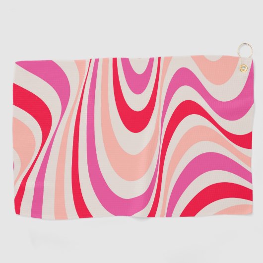 Roze, rood en grijs abstract retro swirl design golfhanddoek (Horizontaal)