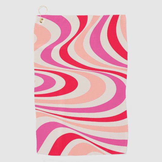 Roze, rood en grijs abstract retro swirl design golfhanddoek (Voorkant)