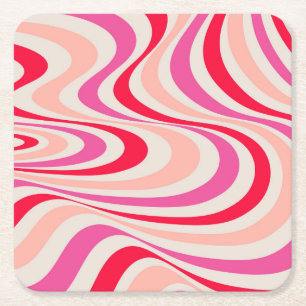 Roze, rood en grijs abstract retro swirl design kartonnen onderzetters