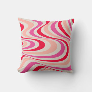 Roze, rood en grijs abstract retro swirl design kussen