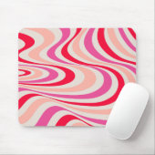 Roze, rood en grijs abstract retro swirl design muismat (Met muis)
