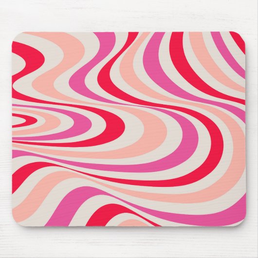 Roze, rood en grijs abstract retro swirl design muismat (Voorkant)