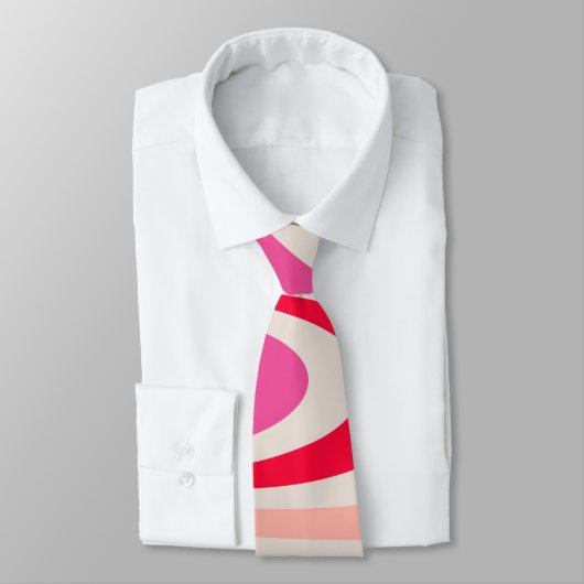 Roze, rood en grijs abstract retro swirl design stropdas (Gebonden)