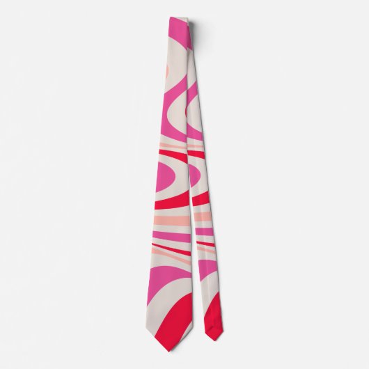 Roze, rood en grijs abstract retro swirl design stropdas (Voorkant)