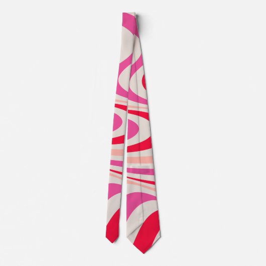 Roze, rood en grijs abstract retro swirl design stropdas (Achterkant)