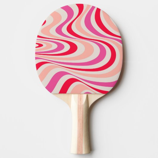 Roze, rood en grijs abstract retro swirl design tafeltennisbatje (Voorkant)