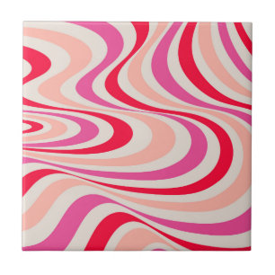 Roze, rood en grijs abstract retro swirl design tegeltje