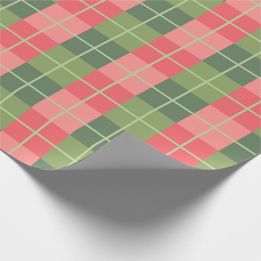 Roze Rood en Sage Groene Vierkanten Cadeaupapier (Hoek)