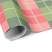 Roze Rood en Sage Groene Vierkanten Cadeaupapier (Rol Hoek)