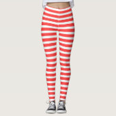 Roze Rood en Wit Eenvoudig Horizontaal Gestreept Leggings (Voorkant)