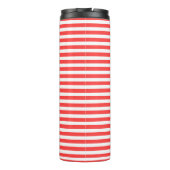 Roze Rood en Wit Eenvoudig Horizontaal Gestreept Thermosbeker (Achterkant)