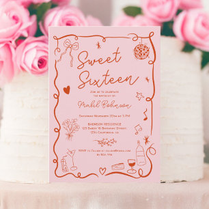 Roze rood Franse hand getekend geïllustreerd Sweet Kaart