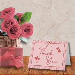 Roze Rood Galentine Coquette Strik Lint Hartjes Bedankkaart
