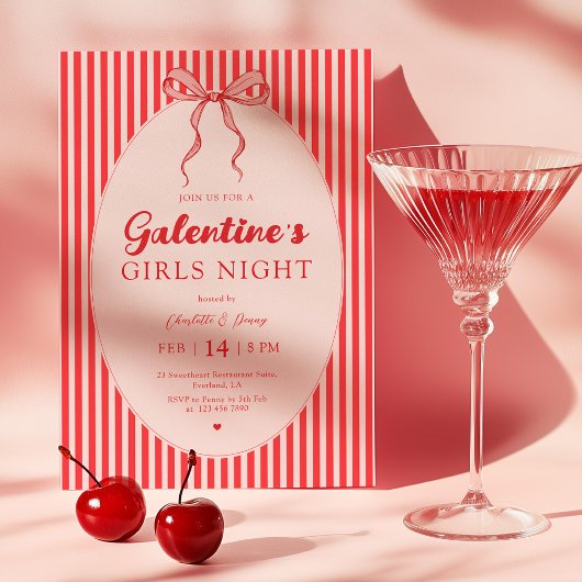 Roze Rood Galentine's Feest Uitnodiging
