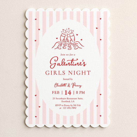 Roze Rood Galentine's Feest Uitnodiging