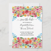 Roze Rood Geel Bloemig Elegant Waterverf Bruiloft Save The Date (Voorkant)