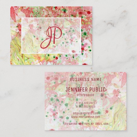 Roze rood geel groen modern Abstract legant Visitekaartje (Voorkant / Achterkant)