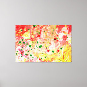 Roze rood geel groen moderne Abstracte kunst trend Canvas Afdruk