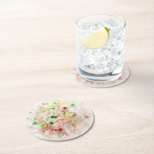 Roze rood geel groene Abstracte moderne Sjabloon Ronde Kartonnen Onderzetter (Insitu)