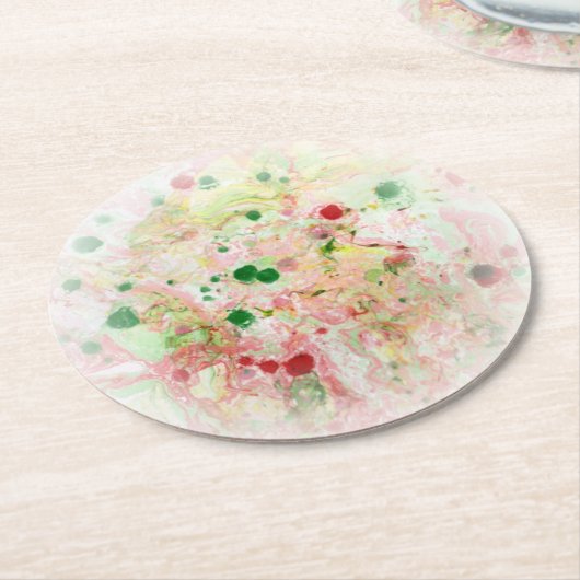 Roze rood geel groene Abstracte moderne Sjabloon Ronde Kartonnen Onderzetter (Gebogen)
