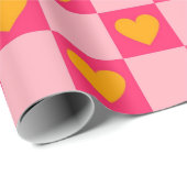 Roze Rood Geel Hart Liefde Geruit Y2K Patroon Cadeaupapier (Rol Hoek)