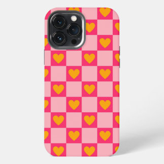 Roze Rood Geel Hart Liefde Geruit Y2K Patroon iPhone 13 Pro Max Hoesje