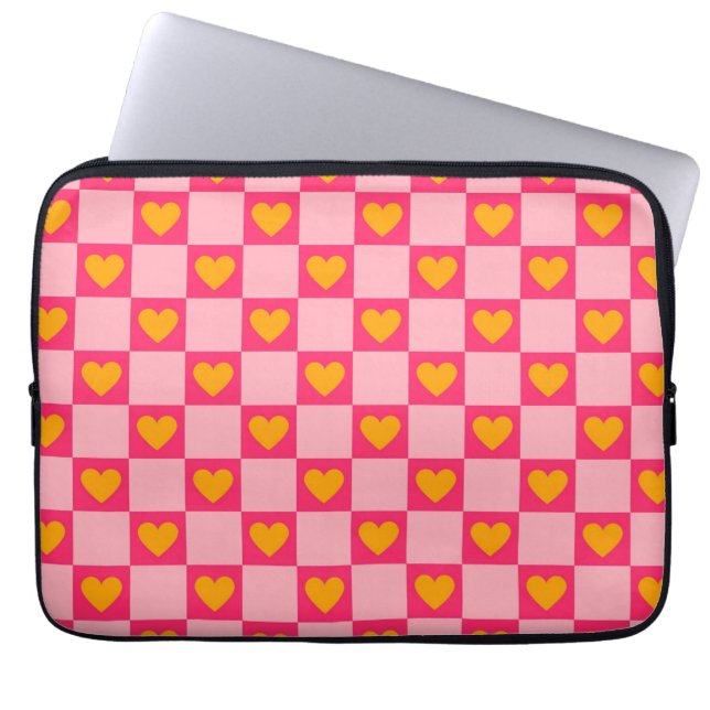 Roze Rood Geel Hart Liefde Geruit Y2K Patroon Laptop Sleeve (Voorkant)