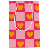 Roze Rood Geel Hart Liefde Geruit Y2K Patroon Medium Cadeauzakje (Voorkant)