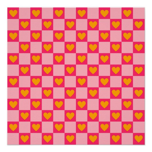 Roze Rood Geel Hart Liefde Geruit Y2K Patroon Perfect Poster (Voorkant)