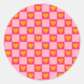 Roze Rood Geel Hart Liefde Geruit Y2K Patroon Ronde Sticker (Voorkant)