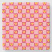 Roze Rood Geel Hart Liefde Geruit Y2K Patroon Stenen Onderzetter (Voorkant)