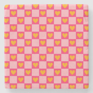 Roze Rood Geel Hart Liefde Geruit Y2K Patroon Stenen Onderzetter