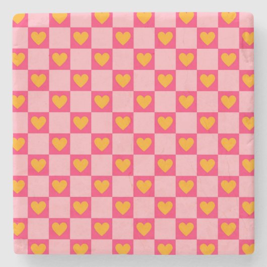 Roze Rood Geel Hart Liefde Geruit Y2K Patroon Stenen Onderzetter (Voorkant)