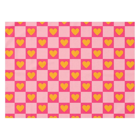 Roze Rood Geel Hart Liefde Geruit Y2K Patroon Tafelkleed (Voorkant (Horizontaal))