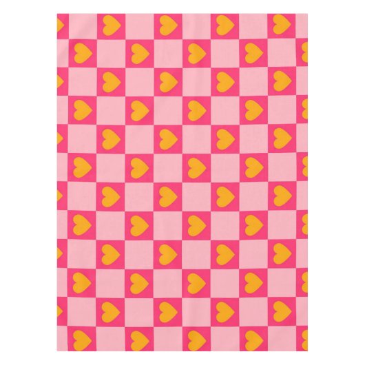 Roze Rood Geel Hart Liefde Geruit Y2K Patroon Tafelkleed (Voorkant)