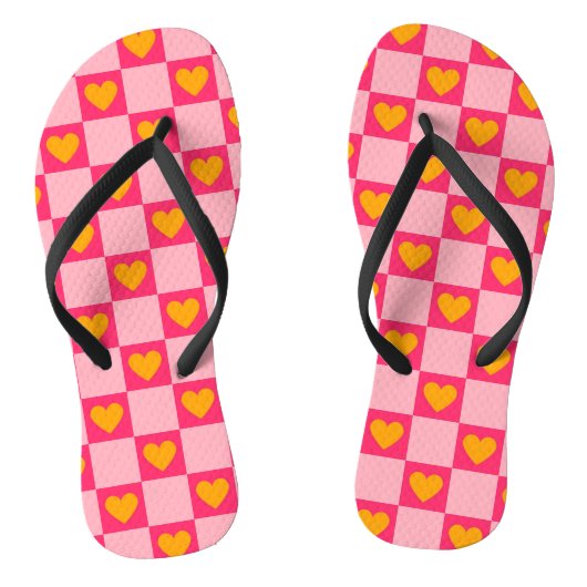 Roze Rood Geel Hart Liefde Geruit Y2K Patroon Teenslippers (Voetbed)