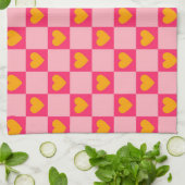 Roze Rood Geel Hart Liefde Geruit Y2K Patroon Theedoek (Gevouwen)