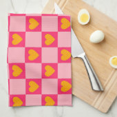 Roze Rood Geel Hart Liefde Geruit Y2K Patroon Theedoek (Quarter Fold)