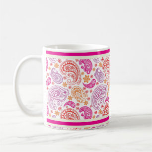 Roze Rood & Geel Paisley Patroon Ontwerp Koffiemok