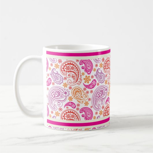 Roze Rood & Geel Paisley Patroon Ontwerp Koffiemok (Links)