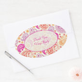 Roze Rood & Geel Paisley Patroon Ontwerp Ovale Sticker (Envelop)