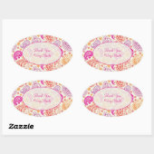Roze Rood & Geel Paisley Patroon Ontwerp Ovale Sticker (Vel)