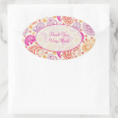 Roze Rood & Geel Paisley Patroon Ontwerp Ovale Sticker (Tas)