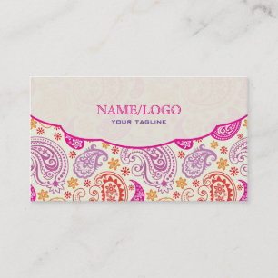 Roze Rood & Geel Paisley Patroon Ontwerp Visitekaartje