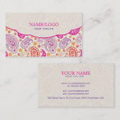 Roze Rood & Geel Paisley Patroon Ontwerp Visitekaartje (Voorkant / Achterkant)